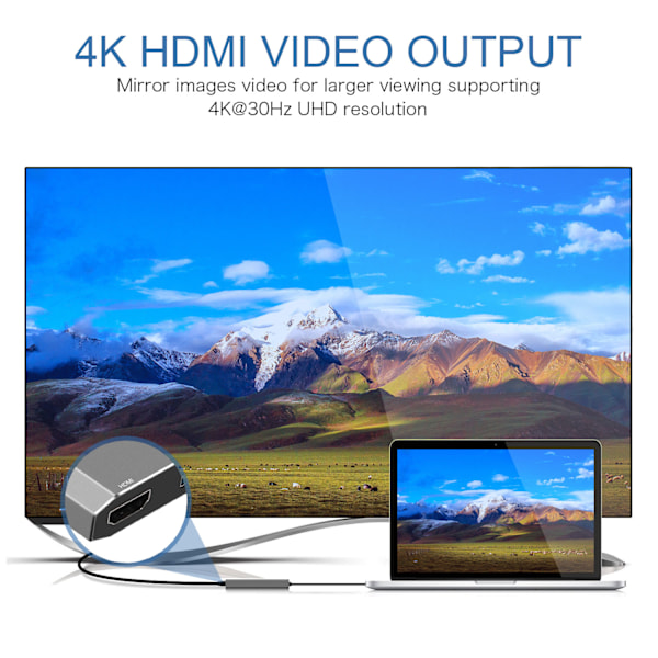 5-in-1 Type-C -keskitinadapteri HDMI:llä, USB 3.0:lla ja USB-C PD:llä