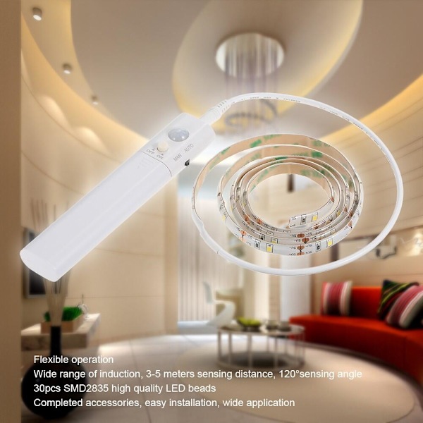 LED-stripe for garderobe med bevegelsessensor 1 m - Varmhvit