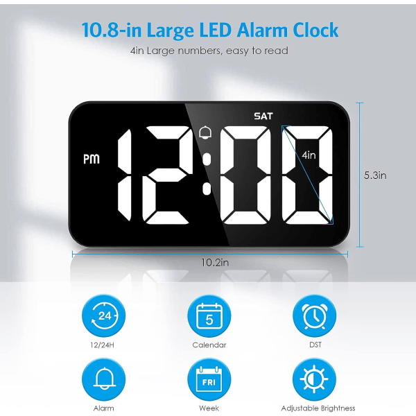 REMAKE Digital Veggklokke Stor Skjerm 11'' Stor Digital Klokke med Automatisk Dimming 12/24H Lydløs Veggklokke for Stueinnredning