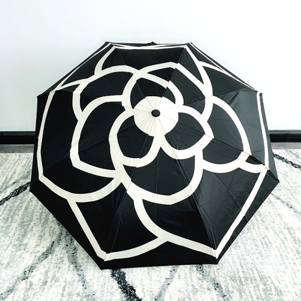 Camellia Automatisk Paraply Kvinder Mænd Foldbar Anti-UV Transparent Parasol, Sort Camellia