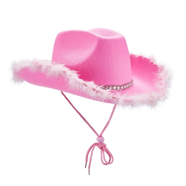 Hatt for kvinner, Tiara Cowgirl, Western Partyhatt, Tilbehør, Disco Kostyme, Cowboyhatt, Rosa