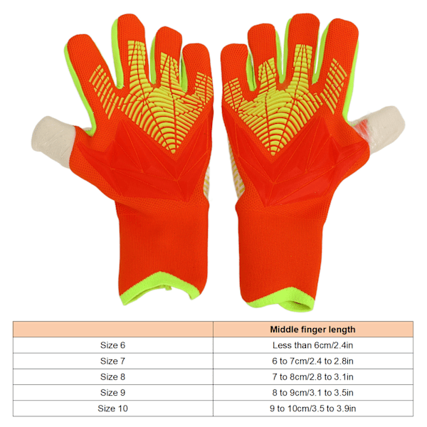 Fotbollsmålvaktshandskar för män kvinnor Latex Nylon Anti Slip Andas Fingerskydd Fotbollsmålvaktshandskar för träningstävling Orange Storlek 6