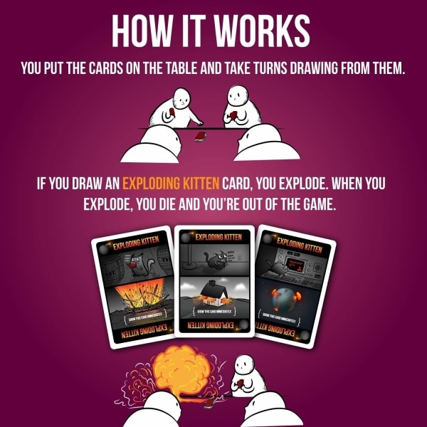 REMAKE Exploding Kittens Party - Ett kortspel med rysk roulette, enkelt och familjevänligt för fester - Kortspel för vuxna, tonåringar och barn - 2-10 spelare