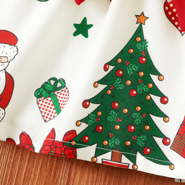 Julklapp Babyflicka Rosett Fram Solid Långärmad Spetsad Tryckt Klänning Röd-2 12-18 Månader