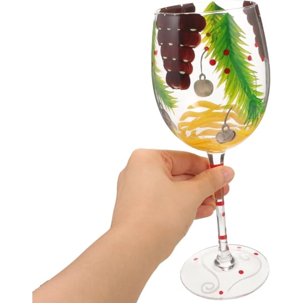 Julglas med stjälk, handmålade cocktailglas, juldricksglas för nyår, julafton, semesterdryck, vintervinglas