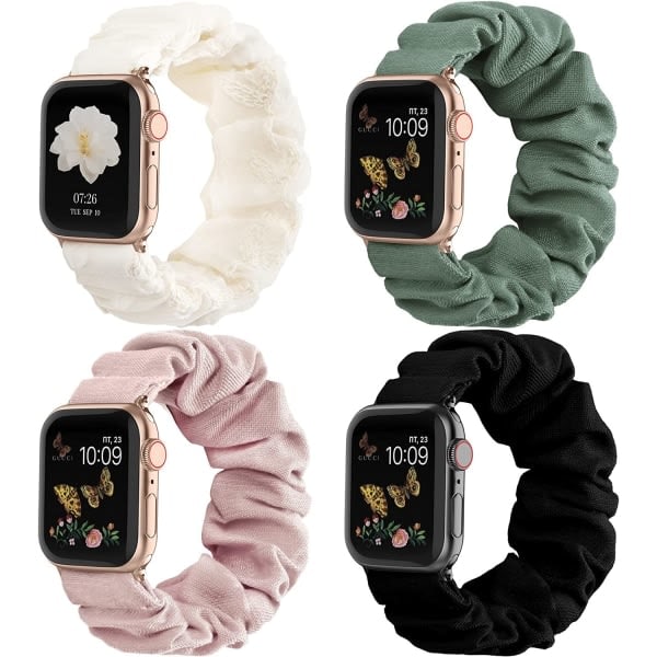 Yhteensopiva Apple Watch -ranneke Scrunchie 38 mm 40 mm 41 mm 4-pakkauksessa 8 38 mm/40 mm/41 mm-S