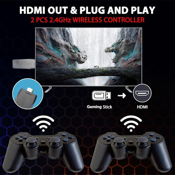 2024 Ny 20000+ 4k HDMI TV Videospel Stick Retro Spelkonsol med 2 Trådlösa Kontroller 4k Spel Stick 100% Ny 64