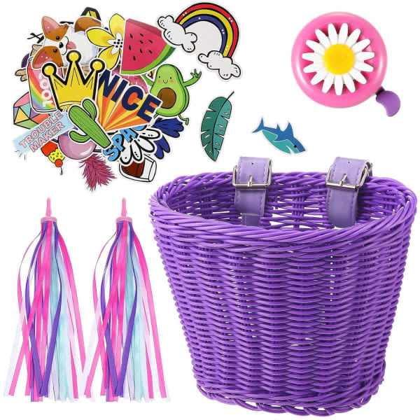 Kids Bike Basket Streamers Set, Unicorn Kids Bike Handlebar Basket Basket Bike Streamers Blocks and Stickers,