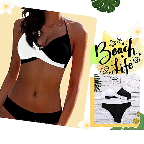 Push-up bikinin setti, jossa on halter-kaulakoru & seksikäs halter #1 A-musta 40-42