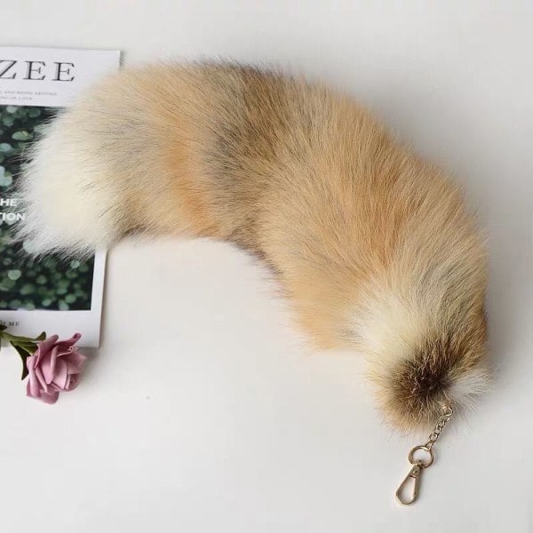 REMAKE Plysj revhale nøkkelring Pelsdyr hale nøkkelring Nøkkelring 40cm Dyrehale brun
