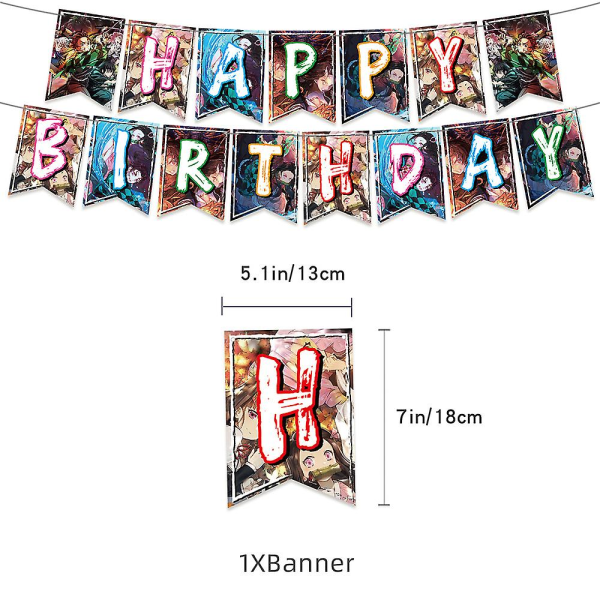 Demon Slayer-tema børnefest dekoration balloner banner cupcake toppers kit