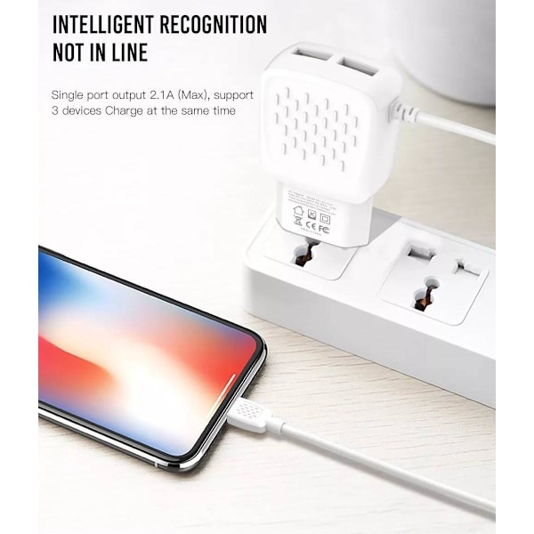 iPhone 2.1Amp 2XUSB Hurtiglader for Vegg + Lightning-kabel