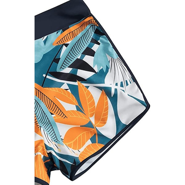 Bikinin setti halter-kauluksella ja lehtikuviolliset shortsit, sininen XL