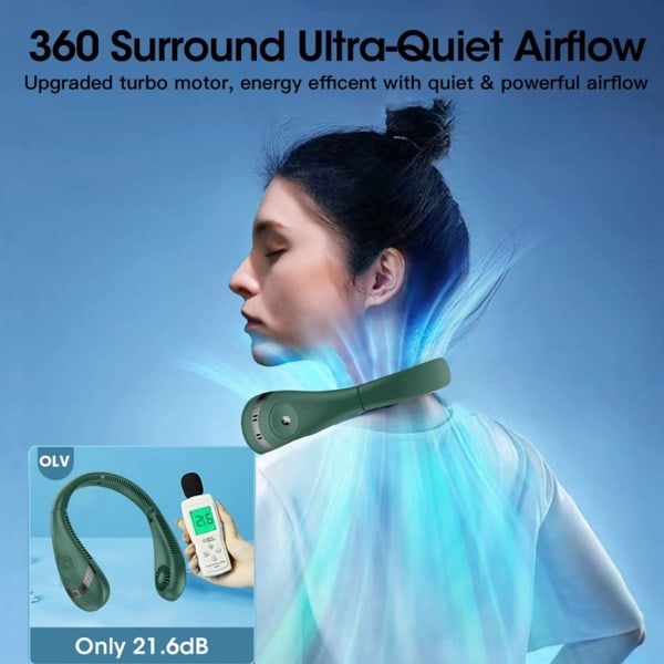 Bærbar nakkeventilator 360 grader, USB-drevet miniventilator for utendørs bruk
