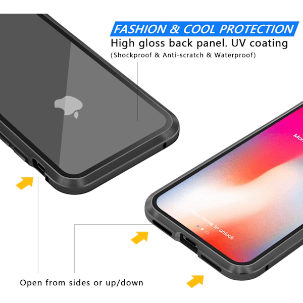 iPhone X/XS -kotelo näytönsuojalla, musta