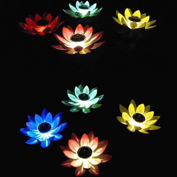 Lotuslampa, solcellsdriven flytande pooldekoration Lotus LED-lampa med färgbyte nattlampa poolparty