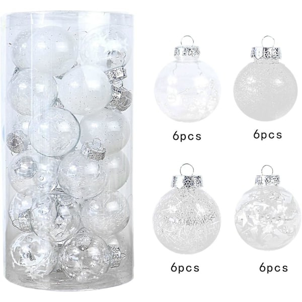 24 st julgranspynt 6cm/2.36 tum Färgade Plast Transparenta Klot Set Osplitterliga Målade Klot