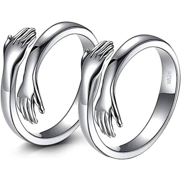 REMAKE 2-pack Kramaring, 925 Sterling Silver Kramaringar för Kvinnor Män Flickor Kärlek Kramar Öppen Löftesring