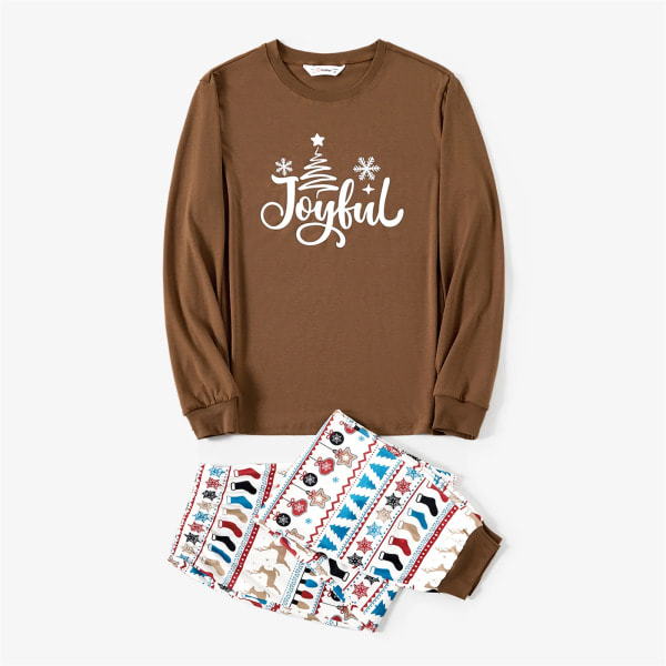 Julefamiliematchende Tryk Langærmet Pyjamasæt (Flammesikker) Khaki Kvinder S