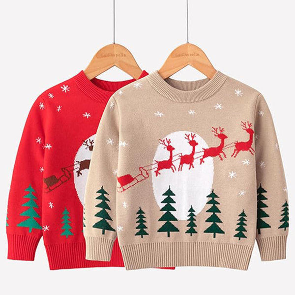 Jultröja Barnkläder Långärmad Tröja Stickad Tröja Koftor Juldräkt Snöoverall Spädbarn Baby Vårhjort Toppar för Vinter
