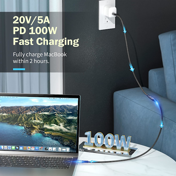 Thunderbolt 4 -jatkokaapeli, USB-C - USB-C uros - naaras kaapeli, tukee 8k/5k@60hz videota / 40gbps tiedonsiirtoa / 100w latausta (0,8m)