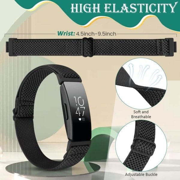 Justerbare elastiske nylon sportsbånd - Kompatibel med Fitbit Inspire 2/Inspire/Inspire HR/Ace 2/Ace 3, Strekkbare erstatningsarmbånd