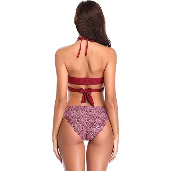 Push-up-bikinit, halter-kaula-aukko & matala vyötärö Viininpunainen BL