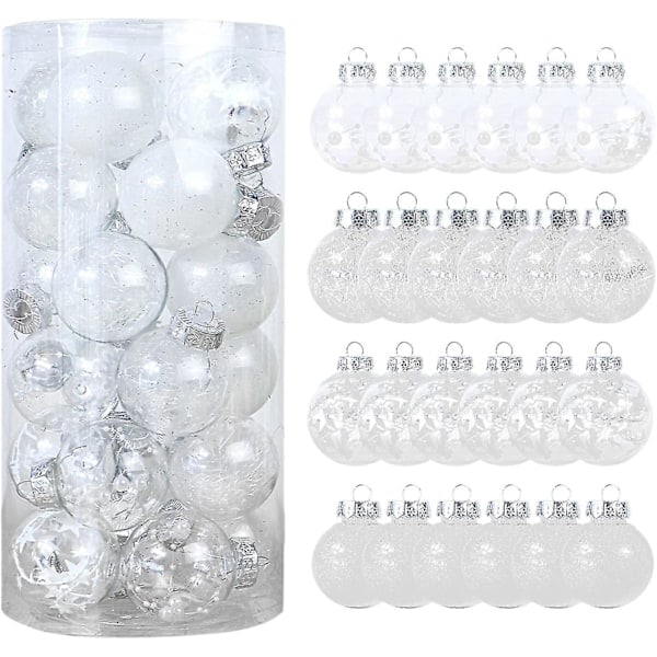 24 st julgranspynt 6cm/2.36 tum Färgade Plast Transparenta Klot Set Osplitterliga Målade Klot