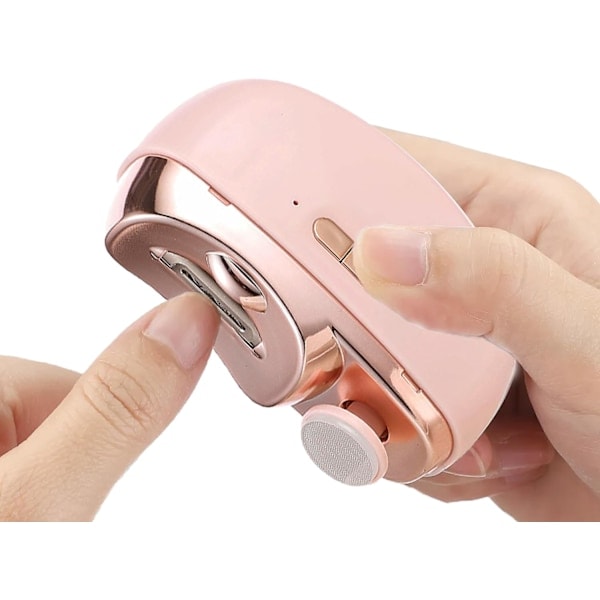 REMAKE Electric Nail Clipper, Nail File with Light and 2 Speeds, Rechargeable Safety Nail Scissors for Caregivers, Elderly, Children pink