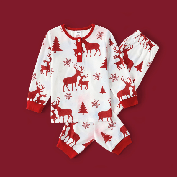 Christmas Family Matching All Over Red Print Tie Dye Long Sleeve Pajama Set (Flameproof) WineRed Kids4-5Years