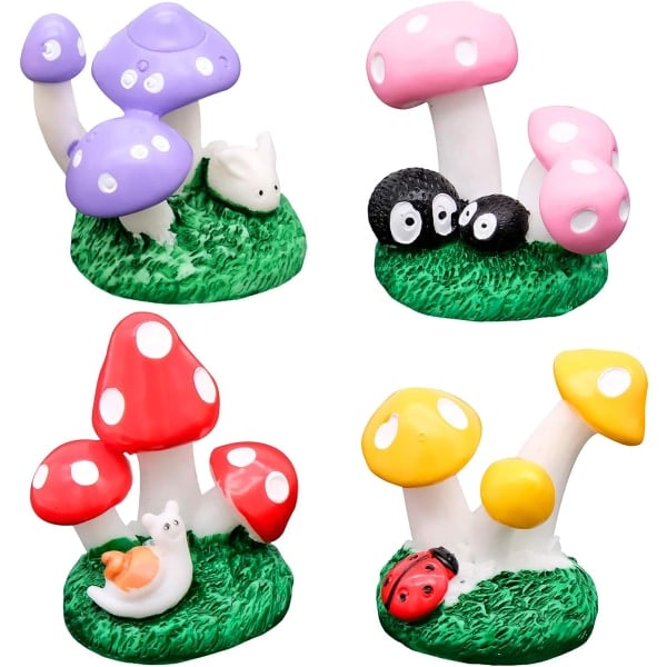 4 mushroom miniature figures decoration