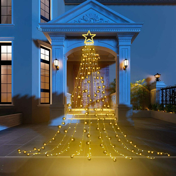 Julepynt Utendørs Stjerne Lyslenke, 5 Meter Juletrær Lys 198 LED med 35 cm Lyslenke for Jul Nyttår Ferie