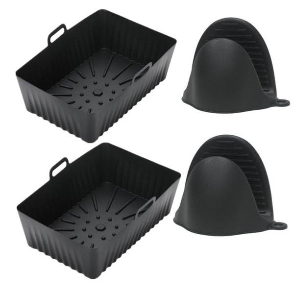 2-pack Air fryer container with oven mitts Silicone Black