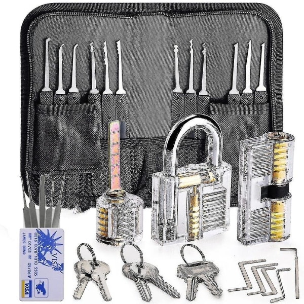 30 Piece Lock Picking Set, Lock Picking Set with 3 Transparent Training Locks and Instructions [XC]