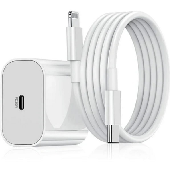20W USB-C PD hurtiglader for iPhone med 1M kabel Hvit