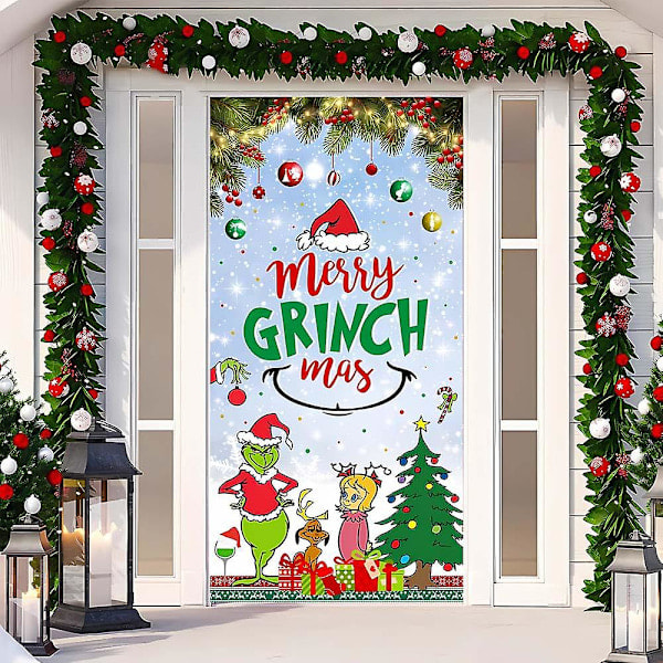 Juledekorasjon for dør - Merry Grinchmas Font - Veranda Skilt - Vinter - Nyttår - Julepynt og Tilbehør til Hjemmefest