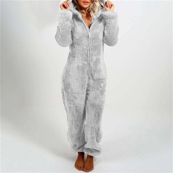 Dame Jumpsuit, Cozy Vinter Onesie, Kvinders Cozy Pyjamas Grå L
