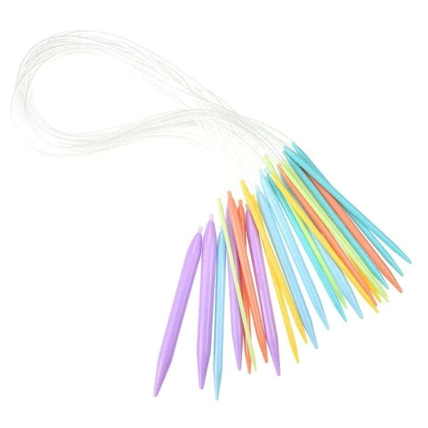 12 stk. strikkepinde i plastik 80 cm, rundpinde, værktøj til strikkeprojekter, multicolor