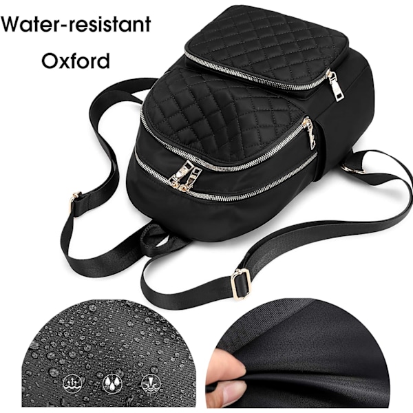 Ryggsäck för kvinnor Nylon Reseväska Svart Axelväska Liten Casual Dagryggsäck för Flickor (Svart Quiltat)