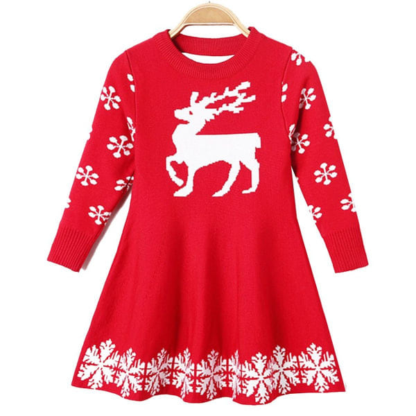 Little girl long sleeve soft skirt casual dress children Christmas dress red 100cm KLB