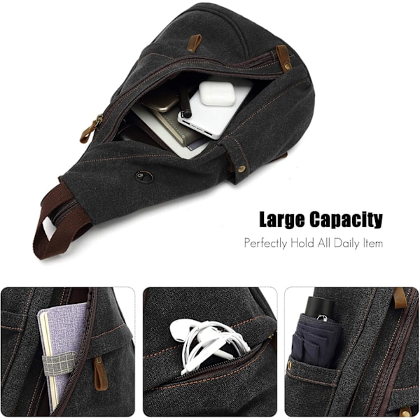 （Brun）Retro Bröstväska Män Ryggsäck Kvinnor Slingbag Canvas Axelväska Satchel Crossbody Väska för Affärer Universitet Skola Cykling Camping Resor