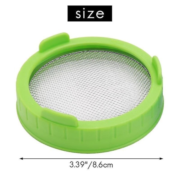 4-pack groddlock, plastgroddlock med rostfritt stål sil för breda burkar, groddning