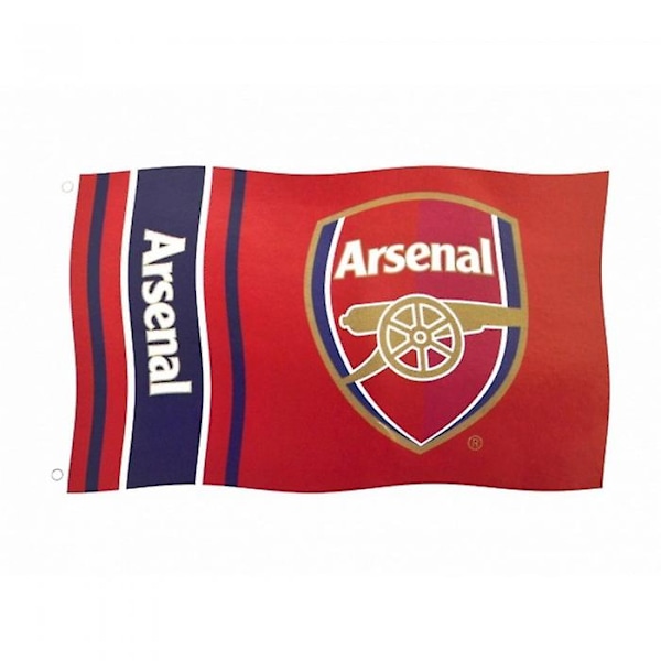 Arsenal FC -logolla varustettu raidallinen lippu