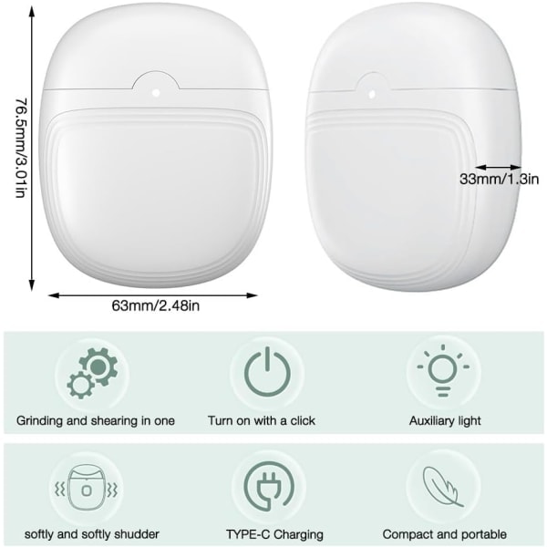Elektrisk neglklipper, Profesjonell elektrisk neglfil, Ledningsfri automatisk negltrimmer med LED-lys