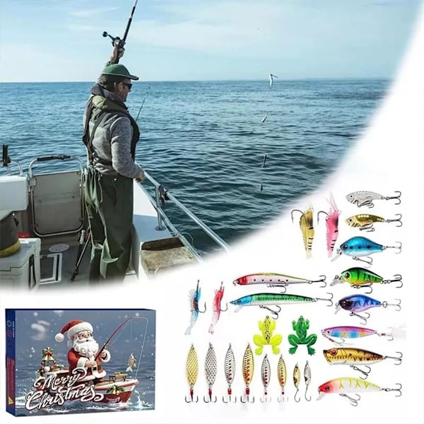 Fiskeri Julekalender 2024, 24-Dages Jule-nedtælling Fiskeri Julekalender Agnsæt, Juleoverraskelsesgave til Fiskerfar, Bedstefar, Kæreste