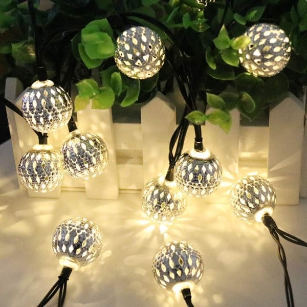 Vandafvisende Lysstreng, 40 LED Metal Globe Solcellelys med 8 Lystilstande til Have, Bryllup, Julepynt