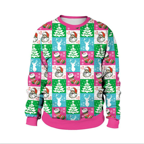 Tryckt Jultröja med Lång Ärm, Pullover för Män och Kvinnor, Julparty, Rundhalsad, Rolig, Fula Tröja, Casual Toppar, Stil 8, Storlek L