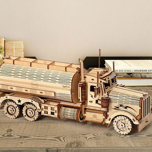 3D Träpussel, Tankbil, Mekaniska Modellkit för Vuxna att Bygga, Trämekaniskt Byggset