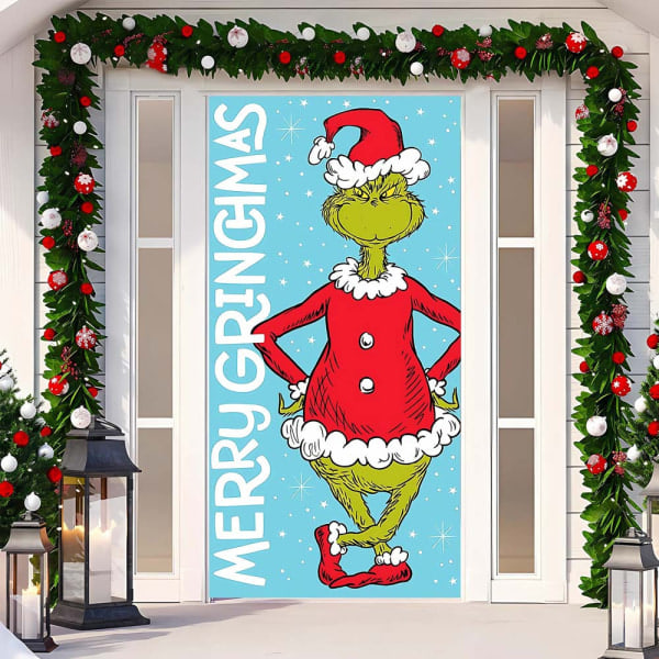 Jule-Dørramme Glædelig Jul Grinchmas Font Veranda Skilt Vinter Nytår Jul Julehjem Fest Dekorationer og Tilbehør