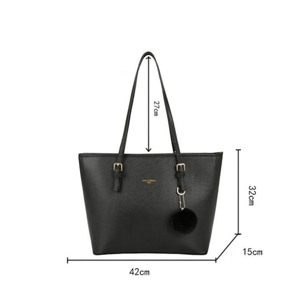 REMAKE Svart dameveske, stor skinn shopper veske for damer, skoleveske for kontor, skole og shopping